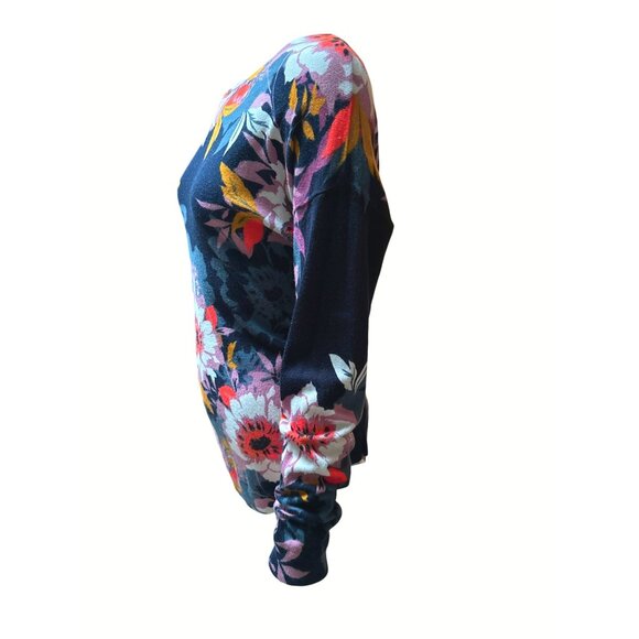 Cable & Gauge Floral Print Rayon Nylon Blend Long Sleeve Sweater M - Picture 2 of 9